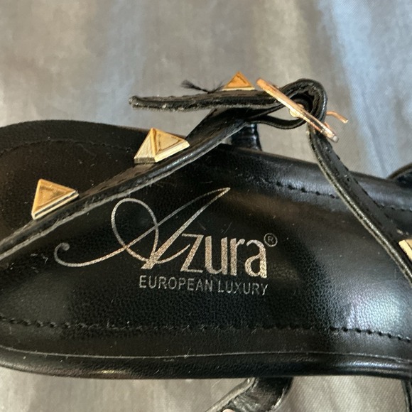 AZURA Ascend Black Studded Strappy Ankle Heels Square Open Toe Women's 9 Rave - Picture 9 of 9